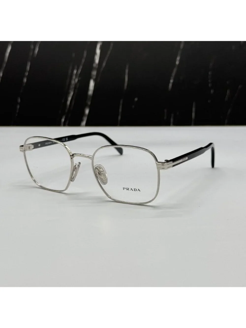 NWT Prada PRA55V 1BC1O1 Silver Square Unisex Metal Eyeglasses PR A55V